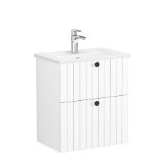 Vitra Root Groove 69233 Lavabo Dolabı, Çift Çekmeceli, Dar, 60 Cm, Mat Beyaz, Köşeli Lavabolu